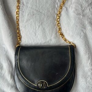 Bally Black Leather Crossbody Bag with Gold Chain